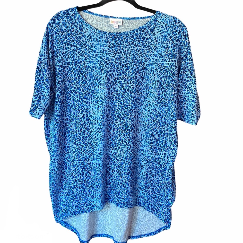 LuLaRoe Irma Hi-Lo Blue Design T-Shirt